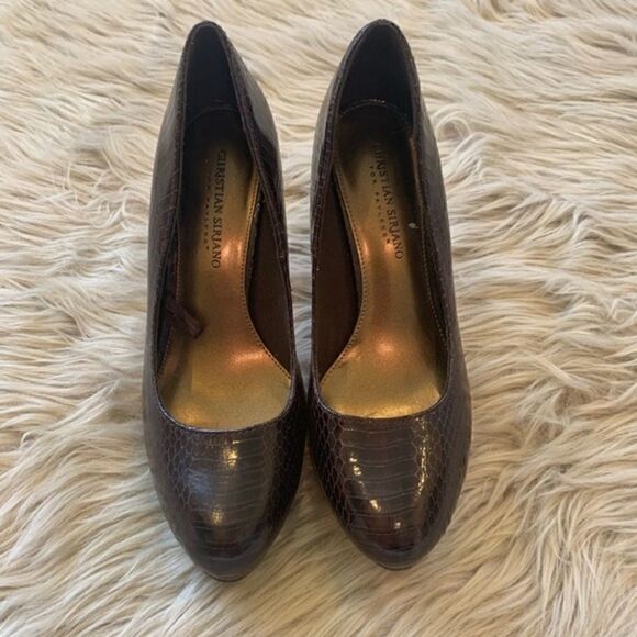 Christian Siriano Faux Croc Brown Heels size 8 - Picture 3 of 6